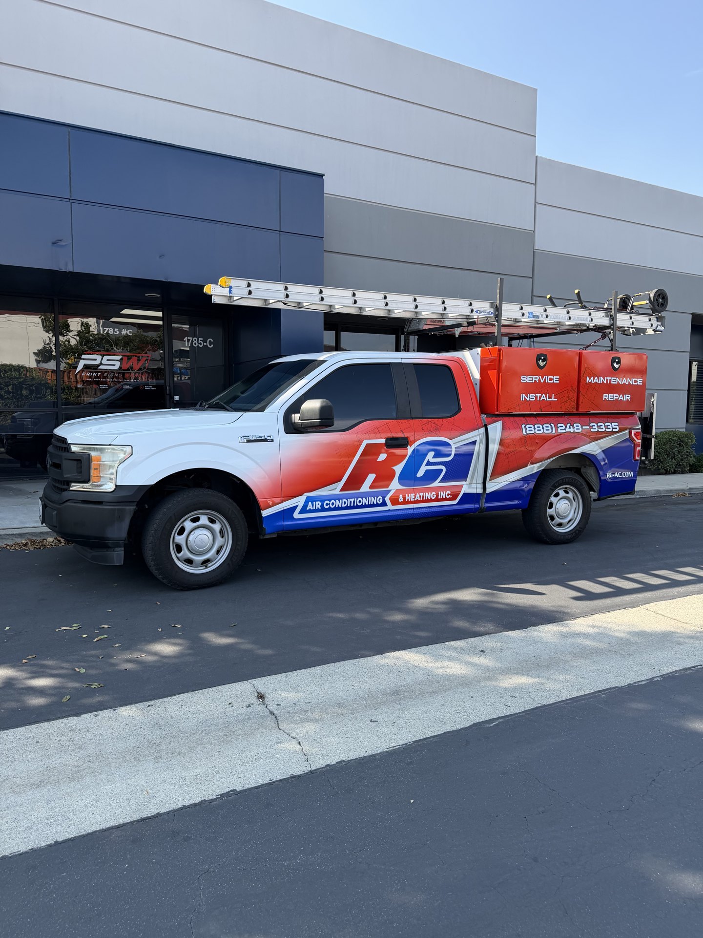 Service truck wrap for RC Air wrapped by Print Signs Wraps, Corona CA
